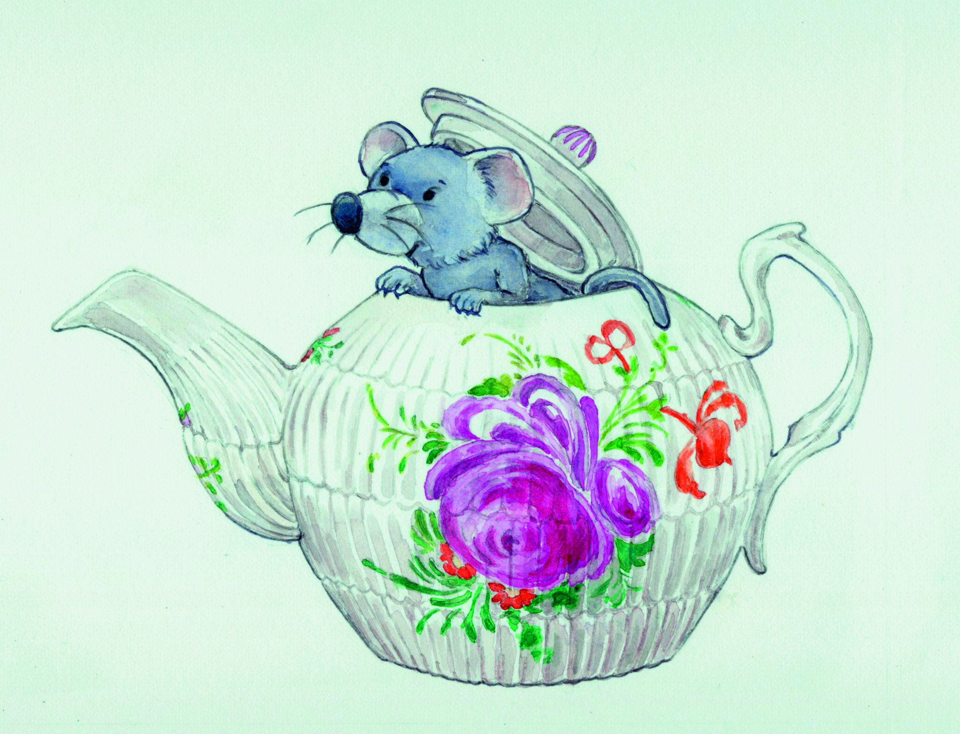 Illustration of Tippi the Tea Mouse peeking out of a teapot