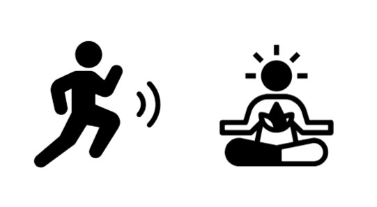 speed through mindfulness--icon of person running and person meditating