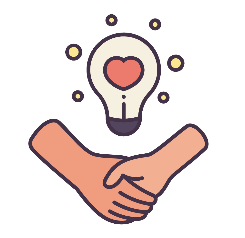 An image to represent "support my work:" Photo of two hands grasping beneath a lightbulb with a heart in the middle.