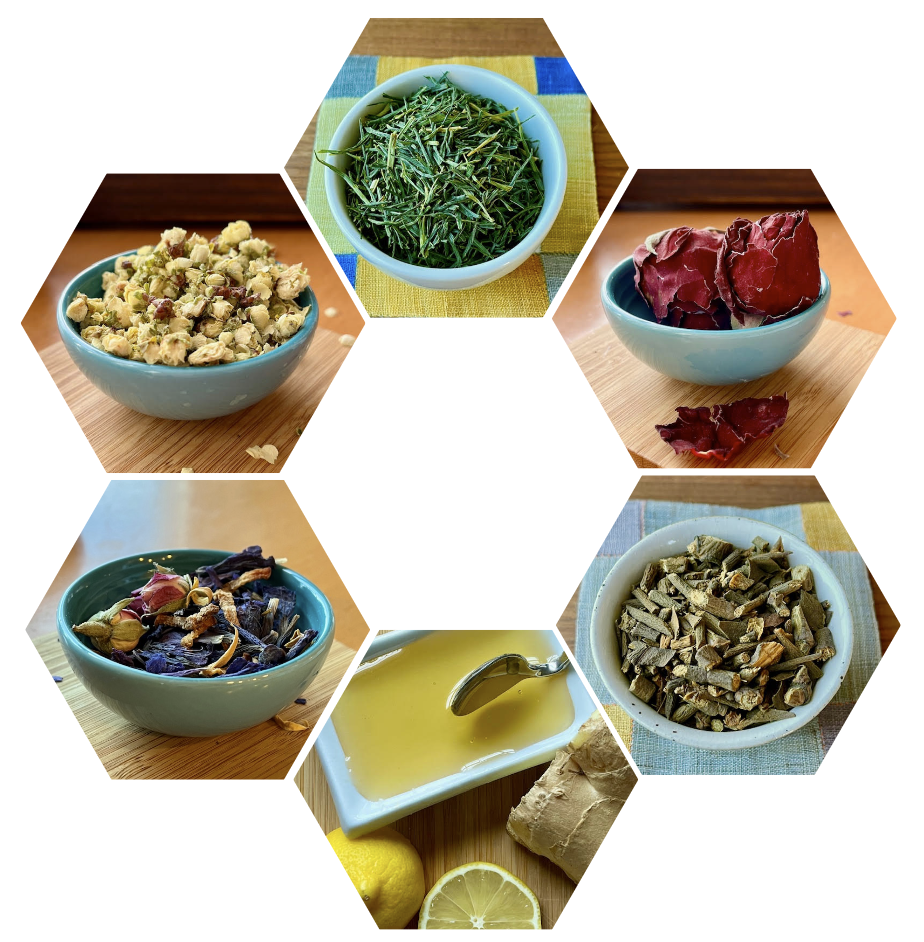 Collage of 6 different herbal teas for herbal tea reviews