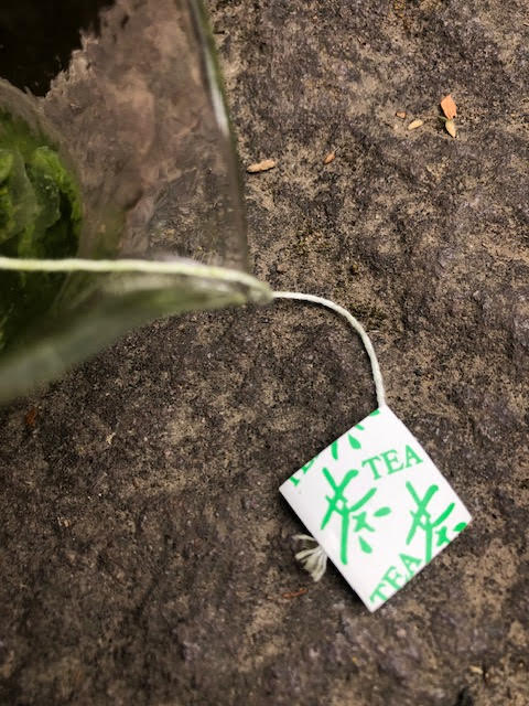 white tag with the word "tea" on the tea tag of a tea bag