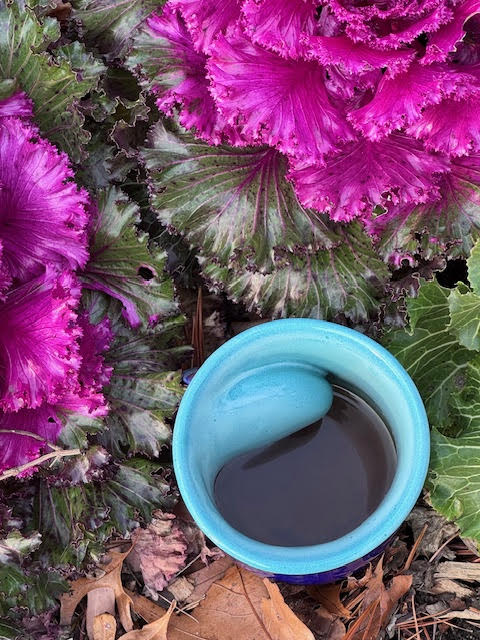 Top down view of a left-handed Handwarmer Mug from Neher Pottery
