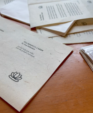 stacks of Tea Mindful Cards on ecofriendly, seed-infused paper